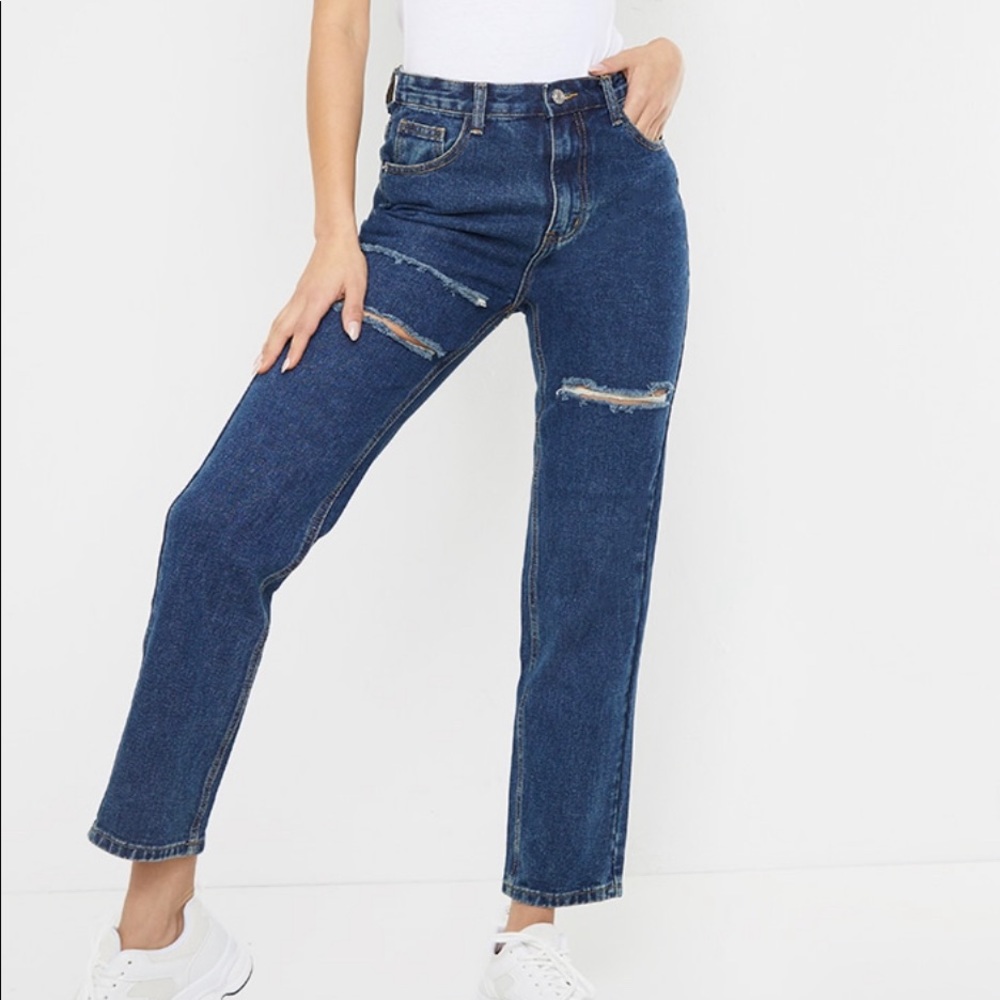 -💕PrettyLittleThing- Dark wash thigh-cut denim jeans💕